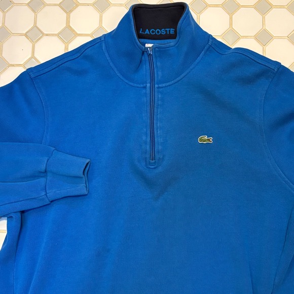 Lacoste Quarter Zip Sweatshirt Mens 8 XXL Blue Excellent F8330 Pullover - Picture 2 of 6